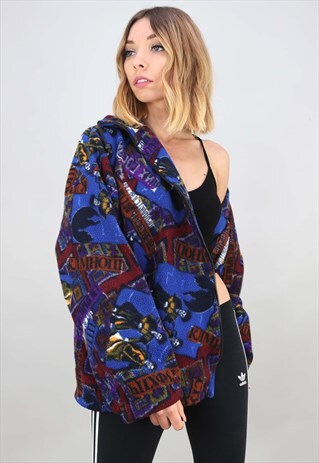 VINTAGE 90S OVERSIZED PATTERNED ZIP UP FLEECE