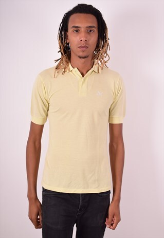PUMA MENS VINTAGE POLO SHIRT MEDIUM YELLOW 90S