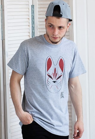 JAPANESE FOX MASK T SHIRT - KITSUNE JAPAN KANJI ANIME MANGA