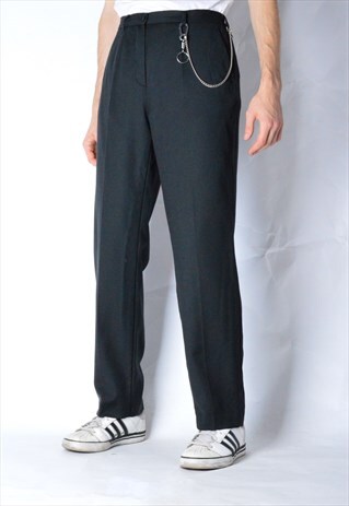 VINTAGE 90S UNISEX BLACK MINIMALIST WOOL PANTS
