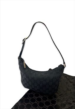 Womens Gucci bag black GG print crescent handbag purse