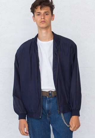 VINTAGE BLUE COCCON BOMBER SILK JACKET