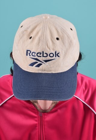 VINTAGE REEBOK BEIGE AND BLUE EMBROIDERED CAP