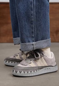 Retro suede sneakers chunky sole trainers preppy shoes grey