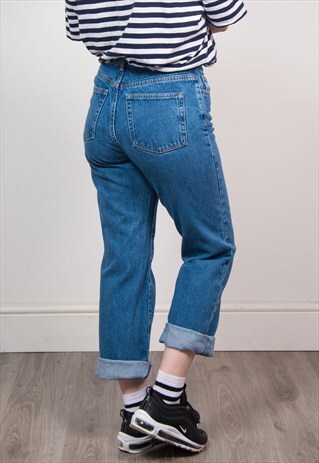 VINTAGE 90'S DARK BLUE DENIM HIGH WAIST MOM JEANS