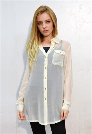 CLASSIC BASIC PLAIN CHIFFON LONG SHIRT IN CREAM