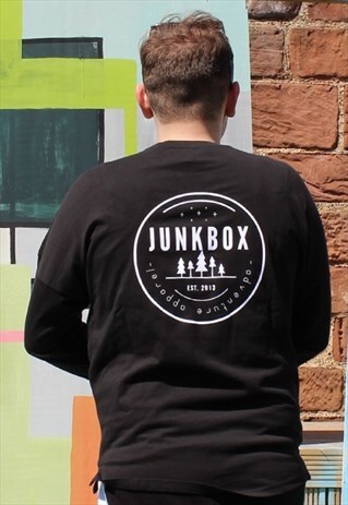 LONG-SLEEVED OVERSIZED BLACK BACK PRINT DROP ARM SWEATSHIRT