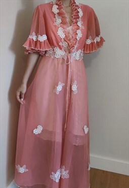Vintage Sheer Short Sleeve Nightgown with Floral Details