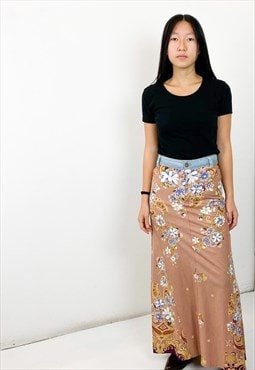 Vintage y2k denim and floral maxi skirt 