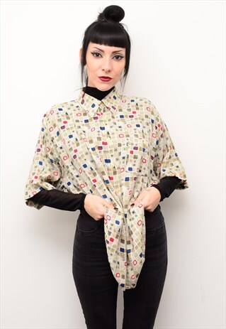VINTAGE 90'S ABSTRACT INDIE PATTERNED OVERSIZED SHIRT