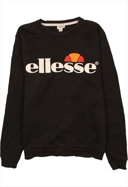Vintage 90's Ellesse Sweatshirt Spellout Crew Neck Black