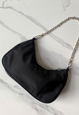 Black Nylon Chain Strap Shoulder Bag