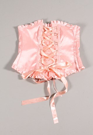 Vintage Y2K 90s Corset Top Pink Satin Strapless Bustier UK16