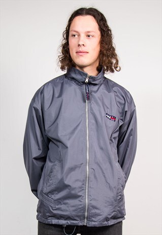 VINTAGE 90'S GREY TOMMY HILFIGER REVERSIBLE FLEECE JACKET