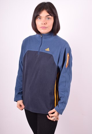 ADIDAS WOMENS VINTAGE FLEECE JUMPER MEDIUM BLUE 90'S