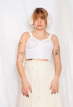 Vintage Triumph Corset Bra 80s Lace Bustier Bodice in White