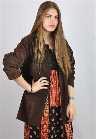 VINTAGE 90S LONGLINE BROWN SUEDE JACKET