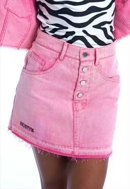 Y2K Inspired Stone Wash Baby Pink Denim Mini Skirt