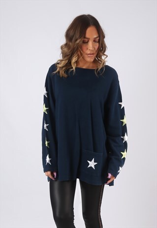 SWEATSHIRT JUMPER OVERSIZED PRINT LOGO STAR UK 14 - 16 (CWBG