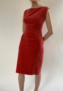 Vintage Handmade Coral Velvet Dress Size XS