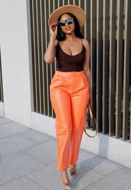 Orange Faux Leather Pants