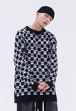 Chequerboard sweater Ska check knitwear jumper black blue