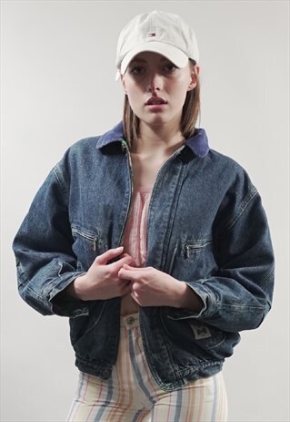 VINTAGE 80'S BENETTON CORD COLLAR PADDED DENIM JACKET