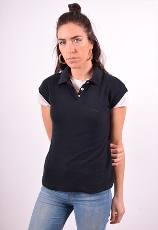 FILA WOMENS VINTAGE POLO SHIRT SMALL BLACK 90'S