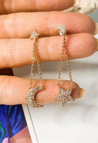 DELICATE MOON & STAR DROP EARRINGS