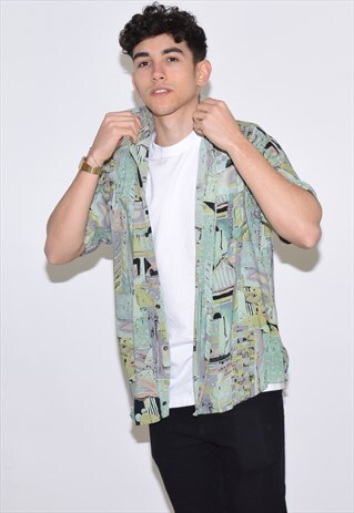 VINTAGE 90S GREENY YELLOW PATTERNED SHIRT