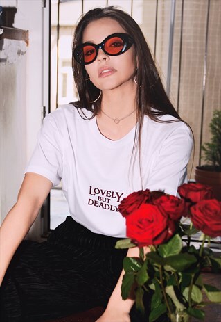 LOVELY BUT DEADLY WHITE GRAPHIC T-SHIRT