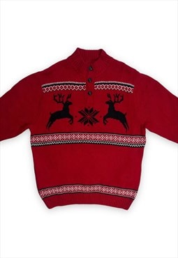 Mens Chaps Christmas Jumper reindeer pattern red black