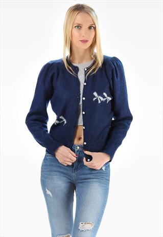 RETRO CARDIGAN FUZZY PUFF SLEEVES