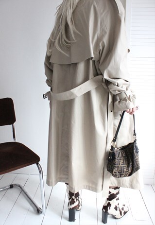 VINTAGE 80S OVERSIZED LONG CREAM NUDE COTTON TRENCH JACKET