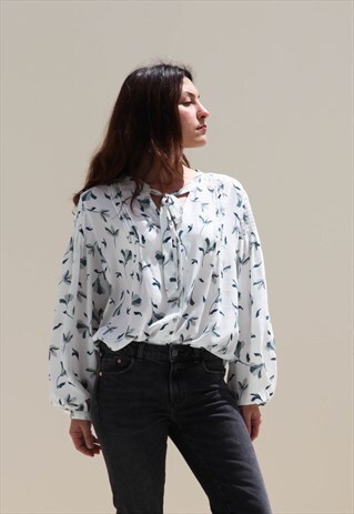 WHITE PUFF SLEEVE FLORAL BOHO BLOUSE/TOP