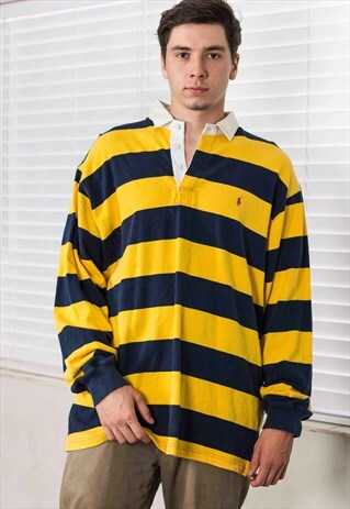 VINTAGE POLO RALPH LAUREN RUGBY SHIRT LOGO 90S XL 21.5