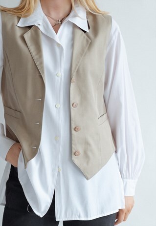 VINTAGE 80S MINIMAL SUIT VEST IN CREAM