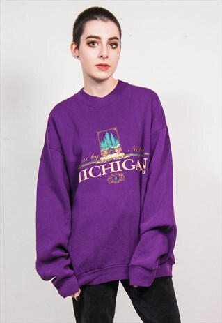VINTAGE 90'S PURPLE MICHIGAN USA CREW NECK SWEATSHIRT