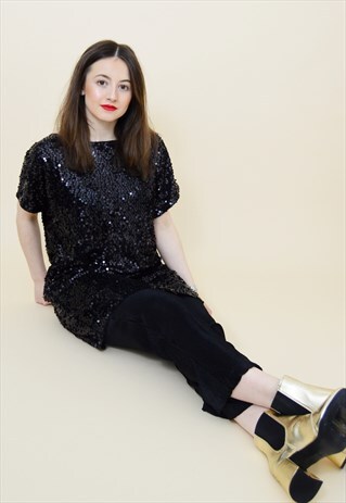 Y2K BLACK SEQUIN SLOUCH FIT MINI PARTY DRESS TOP