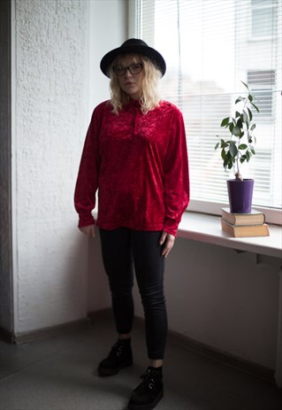 VINTAGE 80'S RED CRUSHED VELVET TOP
