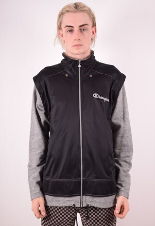 CHAMPION MENS VINTAGE TRACKSUIT TOP JACKET LARGE BLACK 90S