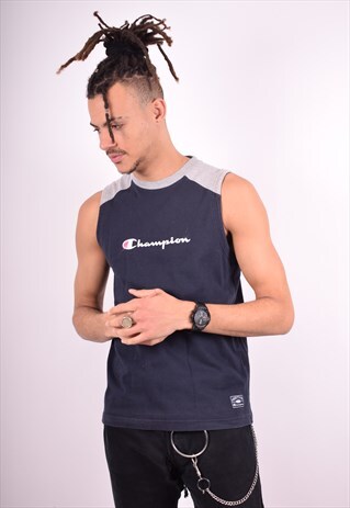 CHAMPION MENS VINTAGE VEST TOP MEDIUM NAVY BLUE 90'S