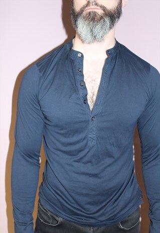 REISS NAVY BLUE COTTON CLASSIC BUTTON DOWN MALE SHIRT