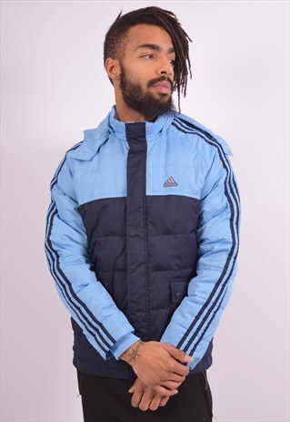 ADIDAS MENS VINTAGE PADDED JACKET MEDIUM NAVY BLUE 90S