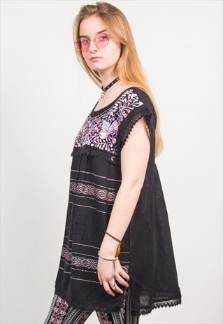 VINTAGE EMBROIDERED SMOCK TOP HIPPIE