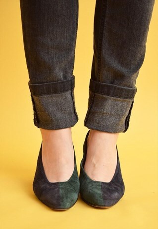 80'S RETRO TWO COLOURED REAL SUEDE PUMPS HEELS