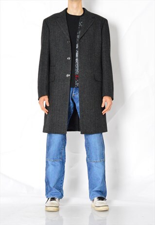 Y2K GREY MINIMALIST CLASSIC WOOL BLEND COAT