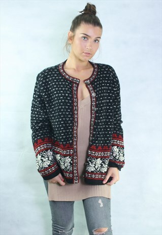 VINTAGE OVERSIZED ICELANDIC,PATTERNED,COSY KNIT JUMPER