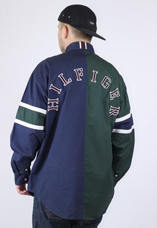 VINTAGE MENS TOMMY HILFIGER BIG LOGO LONG SLEEVE SHIRT