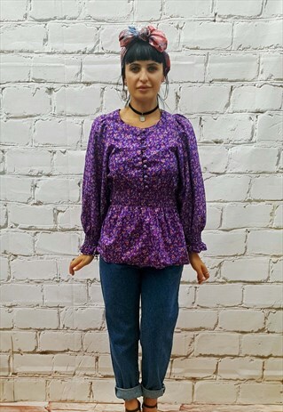 VINTAGE PURPLE PRINT LONG SLEEVED TOP